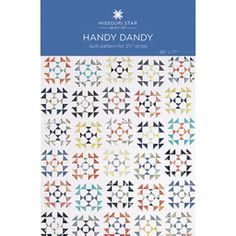 the handdy dandy quilt pattern is shown in blue, white and orange colors