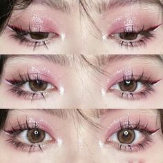 Pink Eye Look, Glittery Makeup, Concert Makeup, Cute Eye Makeup, Korean Eye Makeup, Pink Eye, Ethereal Makeup, Eye Makeup Designs, Graphic Liner