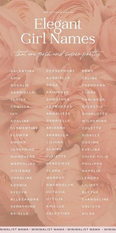 an event poster for the elegant girl names