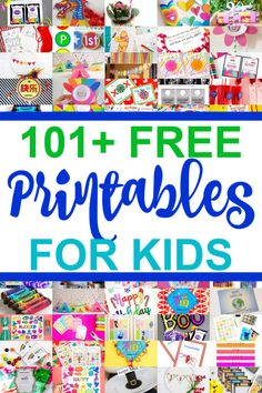 the words, 100 + free printables for kids are shown in this collage