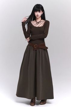 ❤︎ Cold Niche Early Autumn Dress❤︎ Fitted Brown Dress With Belt, Brown Belted Dress For Spring, Spring Brown Dress With Belt, Fall Brown Belted Dress, Brown Belted Dress For Fall, Belted Brown Dress For Fall, Coffee Dress, Unique Skirts, Dark Coffee