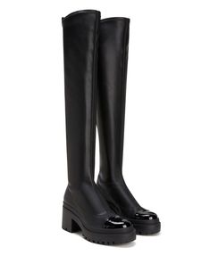 Farfetch Boots, Luxury Designer Black Knee-high Boots, Luxury Black Tall Knee-high Boots, Black Over-the-knee Boots With Zipper Closure, Stretch Knee High Boots, Korean Life, Black Tall Knee-high Boots With Reinforced Heel, Giuseppe Zanotti Boots, Dress Reference