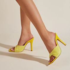 Yellow Twist Strap Stiletto Heel Mule Sandal Size: Cn39 (Us7.5) Heel: 4.2” T1-P20 Brand New - Never Worn Prices On This Item Are Negotiable Make Me An Offer # Shoes, Heels, Mules, Sandals, Leather, Leather Shoes, Leather Heels, Leather Mules, Leather Sandals, Summer, Stiletto Heel, Yellow, Yellow Shoes, Yellow Mules, Yellow Sandals Summer Cocktail Heels With 4-inch Heel, Yellow Open Toe Party Sandals, Yellow Open Toe Heels For Party, Yellow Summer Evening Heels, Yellow Open Heel Party Shoes, Yellow Open Heel Party Heels, Synthetic Heels For Cocktail Occasions, Elegant Yellow Heels For Summer, Elegant Yellow Summer Heels