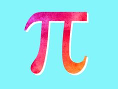 the pi symbol is painted in bright pink and orange on a blue background with watercolor