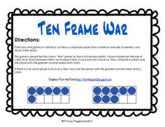 A twist on the classic war game using ten frames to 20 - FREEBIE! Great for subitizing Avmr Math, Tens Frame, Daily 5 Math, Teen Numbers, Math Intervention, Number System