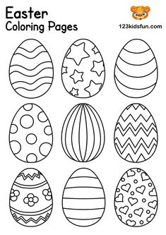 an easter egg coloring page with different designs and colors for kids to color on it