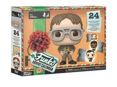 the office funky's christmas pop vinyl figure with holiday bow and tie on display