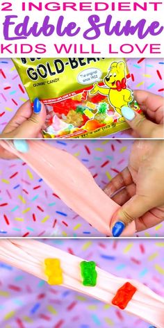 2 Ingredient EDIBLE Slime! Easy and fun slime recipe that kids will love! Learn how to make edible slime....so that means no glue or no borax as you use edible ingredients! Make this awesome homemade DIY gummy worm slime! Foam Dough, 2 Ingredient Slime, Diy Crafts Slime, Infant Sensory, Kids Desserts, Slime Easy, Fun Slime