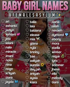 the baby girl names in english and spanish are displayed on a poster that says,