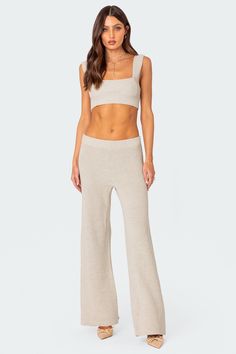 Pants Straight leg Thick stretch waistband Knitted fabric Matching set 100% Cotton Model wears size S Model height is 5'9 Item care: Wash with similar color Knitted Crop Tank Top, Fabric Matching, Swimwear Dress, Flare Leg Pants, Knit Crop Top, Knit Crop, Knit Pants, Pants Straight, Cotton Pants