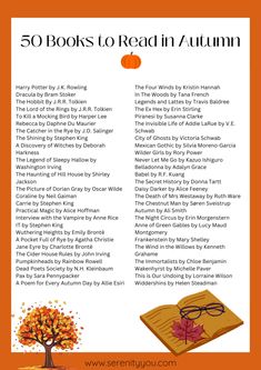 an orange and white flyer with the words 50 books to read in autumn on it