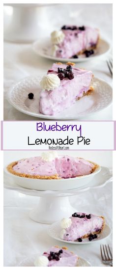 blueberry lemonade pie on a white cake plate