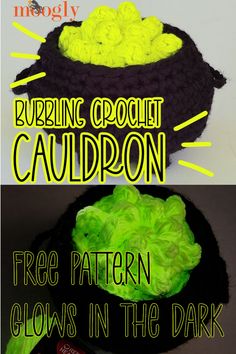 a crochet hat with the text free pattern glows in the dark