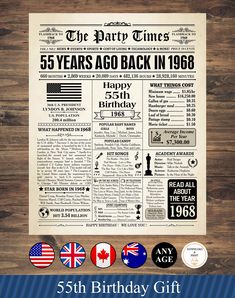 an old newspaper with the words 60th birthday gift on it