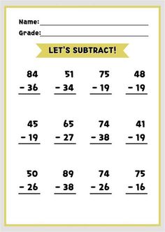 Stubtraction Worksheets