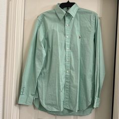 Ralph Lauren Nwot Worn Once Seafoam Green Button Down 16.5 Green Ralph Lauren Cotton Top, Ralph Lauren Green Long Sleeve Shirt, Classic Ralph Lauren Shirt With Button Closure, Classic Green Shirt With Buttons, Ralph Lauren Green Long Sleeve Tops, Ralph Lauren Long Sleeve Shirt With Button Closure, Casual Green Ralph Lauren Top, Ralph Lauren Button-up Workwear Top, Ralph Lauren Button-up Tops For Work