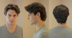 three different shots of a man with short hair