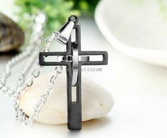 Men's Black Silver Double Hollow Cross Stainless Steel Pendant Necklace Gift | eBay Spiritual Stainless Steel Cross Pendant Necklaces, Black Cross Necklace As Gift, Black Stainless Steel Crucifix Necklace, Custom Pendant Necklace, Mens Necklace Pendant, Interlocking Ring, Chain For Men, Cross Chain, Custom Pendants