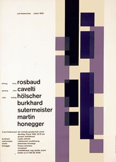 an advertisement for the art museum, featuring squares and lines in purple on white paper