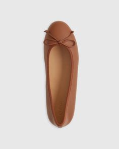 Women's Italian Leather Bow Ballet Flat Brown Leather Flats Women, Ballet Silhouette, Brown Ballet Flats, Leather Flats Women, Brown Leather Flats, Brown Shoes, Leather Bow, Sheep Leather, Leather Bows