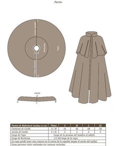 the pattern for a cape and skirt is shown