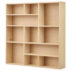 a bookcase with several compartments on each side and one section open to show the contents