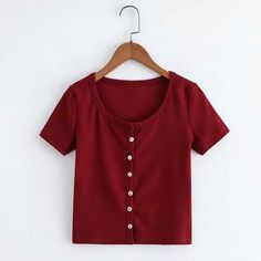 Knitted Short Sleeve Button Down Crop Top Tshirts Crop Top Tshirts, Button Down Crop Top, Round Neck Crop Top, Maxi Dresses Fall, Fall Winter Dresses, Cowl Neck Dress, Shorts Skirts, Plain Color, Shorts Pants