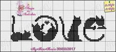 a cross stitch pattern with the word love written in cursive writing on it