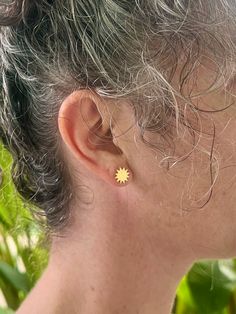 These earrings are a true international labor of love! Bibi dreamt them up in Austin, her amazing friend Meidy helped create the prototype in Bali, and our glorious friends in Kathmandu hand make them for you with lots of love. Sterling Silver, plated in 22k gold. Story Similar to the yin & yang symbol, the sun and moon together symbolize the balance of energies. The moon is regarded as the female energy of calm insight and compassion. The sun is seen as the male energy of a bright mind bringing Handmade Rose Gold Earrings For Everyday, Handmade Rose Gold Everyday Earrings, Yellow Gold Hypoallergenic Earrings For Gift, Hypoallergenic Yellow Gold Earrings Gift, Nickel-free Yellow Jewelry For Everyday, Handmade 14k Gold Earrings For Everyday, Unique Yellow Gold Earrings For Gift, Everyday Handmade 14k Gold Earrings, Single 14k Gold Plug Earring As Gift