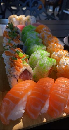 sushi platter with several different types of sushi