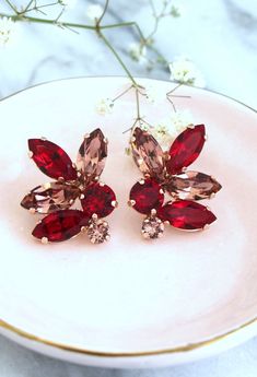 Ruby Red cluster Earrings, Red Pink Crystal Earrings, Bridal Ruby Blush Swarovski Stud Earrings, Bridesmaids Red Earrings, Gift For Her. Elegant Red Cluster Earrings For Wedding, Glamorous Red Wedding Earrings, Glamorous Red Earrings For Wedding, Formal Red Cluster Earrings For Pierced Ears, Red Cluster Earrings For Pierced Ears As Gift, Glamorous Red Crystal Earrings As Gift, Glamorous Red Crystal Earrings For Gift, Pink Crystal Earrings, Red Bridesmaids