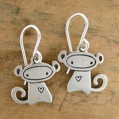 Little Monkey Earrings by marmar on Etsy, $50.00 Handmade Fun Silver Earrings, Fun Handmade Silver Earrings, Fun Nickel-free Silver Earrings, Handmade Silver Fun Earrings, Whimsical Sterling Silver Jewelry With Matching Earrings, Cute Handmade Silver Jewelry, Nickel-free Sterling Silver Fun Jewelry, Handmade Cute Sterling Silver Jewelry, Handmade Fun Sterling Silver Jewelry