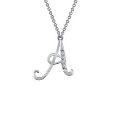 Delicate and sweet. This gorgeous designer "A" letter pendant necklace is set with Lafonn's signature Lassaire clear simulated diamonds in sterling silver bonded with platinum. Silver Pendant Initial Necklace In Fine Jewelry, Luxury Silver Initial Pendant Name Necklace, Elegant Personalized Initial Pendant Diamond Necklace, Elegant Personalized Initial Diamond Necklace, Luxury Silver Name Necklace With Diamond Accents, Silver Diamond Initial Necklace For Gift, Elegant Silver Diamond Initial Pendant Necklace, Luxury Silver Diamond Name Necklace, White Gold Initial Pendant Necklace For Formal Occasions