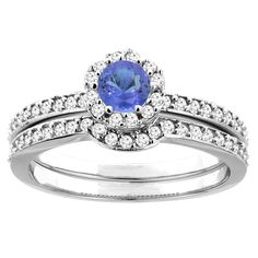 10K White Gold Natural Tanzanite 2-pc Bridal Ring Set Diamond Accent Round 4mm, size 9 (As an Amazon Associate I earn from qualifying purchases) Natural Tanzanite, Bridal Ring Set, Bridal Ring, Bridal Sets, Ring Set, Ring Sets, White Gold