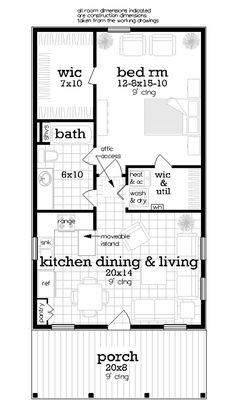 Cottage Style House Plan - 1 Beds 1 Baths 700 Sq/Ft Plan #45-624 - Houseplans.com 630 Sq Ft House Plans, 700 Sq Ft Apartment Floor Plans, 1 Bed 1 Bath Floor Plan, 600 Sq Ft House Plans 2 Bedroom, 1 Bedroom Granny Flat Plans, 14x40 Cabin Floor Plans, Camp House Plans, Casita Plans, Simple Ranch House