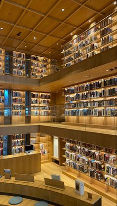 a library filled with lots of books on top of hard wood floored walls and ceilings