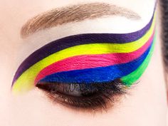 rainbow Carnaval Make-up, Summer Eyeshadow, Neon Eyeshadow, Drag Make-up, Party Eyes, Photo Facebook, Rainbow Eyes, Neon Makeup, Crazy Eyes