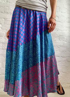 "This is trendy boho long skirt made of upcycled silky material very comfortable  easy to wear with elasticated waist made alvays unique one of a kindfor all boho spirit fashion lovers Perfect for daily wear and parties or summer festivals and holidays  MEAESURE elasticated waist 28-37\" length 36\" MATERIAL *silk *no lining CARE INSTRUCTIONS  * Wash in warm water * Hand wash recommended * Hang to dry Please visit also  https://www.etsy.com/shop/AltheaStores Fo more ideas   IMPORTANT NOTE  * Ple Maxi Floral Skirt, Boho Long Skirt, Summer Festivals, Floral Maxi Skirt, Trendy Boho, Summer Festival, Flared Skirt, Circle Skirt, Flare Skirt