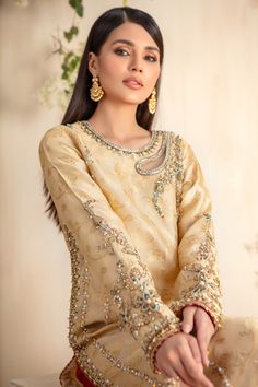 Zargul | Pakistani Designer Outfit | Sarosh Salman Shirts With Embroidery, Embroidery With Sequins, Organza Styles, Gold Shawl, Net Shirt, Designer Outfit, Makeup Idea, Kurta Neck Design, Pasta Salads