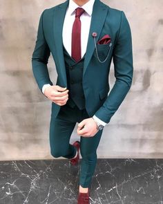 This is a Premium 3 Piece Suit by Menista crafted from high quality fabric and imported materials. Our products are handcrafted by experienced tailors who make sure the that the stitching is precise, lining is proper and the overall product is sturdy enough to not go out of shape for more than a few years. Also all our products have extra margins in their length, sleeves, sides so it's easily alterable if your size changes after some time. To see more available colours and designs in this collec Green Wedding Suit Sets, Green Fitted Three-piece Suit For Groom, Fitted Green Three-piece Suit For Groom, Fitted Green Three-piece Suit For Grooms, Fitted Green Wedding Suit, Fitted Sets With Suit Collar For Ceremony, Custom Fit Suiting Fabric Sets For Groom, Cot Pant, Mens Suit Colors