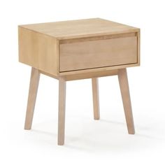 a small wooden table with one drawer open