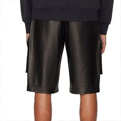 Men's Cargo Leather Short Real Soft Genuine Leather Causal Outgoing Men Shorts Casual Leather Bottoms With Side Pockets, Casual Leather Bottoms With Pockets, Black Leather Bottoms With Multiple Pockets, Black Leather Bottoms With Side Pockets, Casual Leather Shorts With Belt Loops, Casual Leather Bottoms With Belt Loops, Outfit Homme, Short Cuir, As Pictures