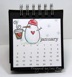 a calendar with a snowman on it