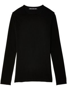 black round neck long sleeves straight hem Mock Neck Tshirt, Black Long Sleeve Shirt, Junya Watanabe, Red Outfit, Round Neck Tops, Jersey Shirt, Black Long Sleeve, Long Sleeve Shirt, Print T Shirt