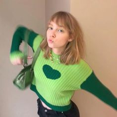 Aesthetic Heart, Tops Korean, Streetwear Chic, Sweater Season, Crop Top Casual, Heart Sweater, 90s Aesthetic, Oversized Knitted Sweaters, Long Sleeve Knit Sweaters