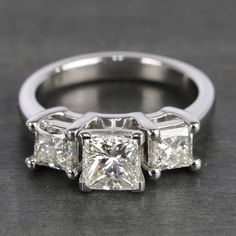 Three-Stone Princess Diamond Engagement Ring (2.25 Carat) 3 Stone Engagement Ring, Princess Diamond Engagement Rings, Luxury Engagement Rings, 3 Stone Ring, 3 Stone Engagement Rings, Fancy Rings, 3 Stone Rings, Princess Cut Engagement Rings, Types Of Diamonds