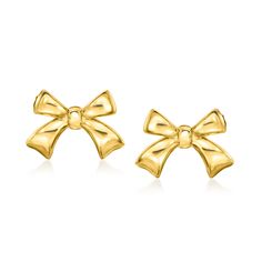 Ross-Simons - 14kt Yellow Gold Bow Earrings. RS Pure. Modern designs that complete your outfit and complement your personality. Pretty and petite, our handcrafted 14kt yellow gold bow earrings are a dainty take on the big trend! Finish off any look with these simple, adorable ribbons. Post/clutch, 14kt yellow gold bow earrings. Jewelry Presentation, Bow Earrings, Fine Jewellery Earrings, Ebay Store, Jewelry Watches, Fine Jewelry, Jewelry Earrings, Yellow Gold, Pure Products