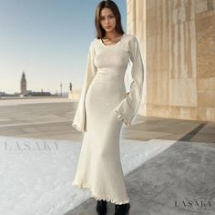 Lasaky - Solid Color Backless Knitted Maxi Dress