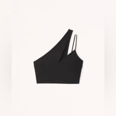 Nwt Sz Small Chic One-shoulder Crop Top For Evening, Black Cropped One-shoulder Top For Spring, Chic Asymmetrical Neckline Crop Top For Night Out, Seamless Fitted Asymmetrical Tops, Asymmetrical Seamless Fitted Tops, Fitted Asymmetrical Seamless Top, Chic Seamless One Shoulder Top, Chic Black Asymmetrical Crop Top, Black Asymmetrical Crop Top For Spring