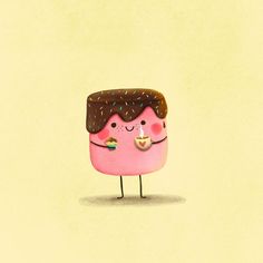 a pink donut with chocolate sprinkles on it's face and eyes